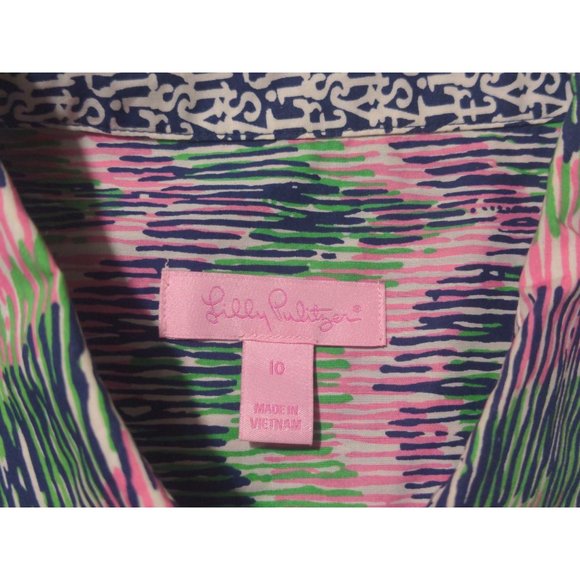 Lilly Pulitzer long sleeve button down cotton blouse sz 10 - Picture 5 of 9